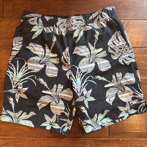 Speedo Swim Trunks Shorts Medium‎ Black Hawaiian Floral Stretch Lined Tropical